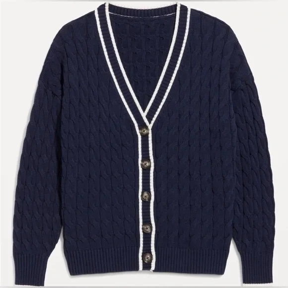 Old Navy Preppy Nautical Oversized Slouchy Cable-Knit Cardigan Sweater NEW - Picture 3 of 6